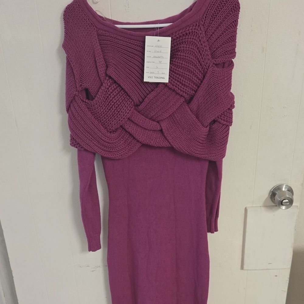 Elegant Long Sleeve Purple Knit Dress